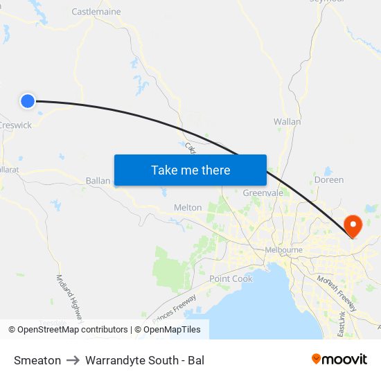 Smeaton to Warrandyte South - Bal map