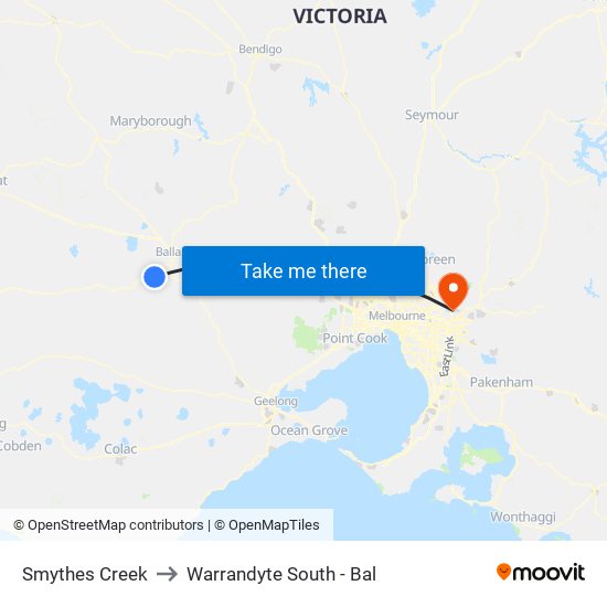 Smythes Creek to Warrandyte South - Bal map