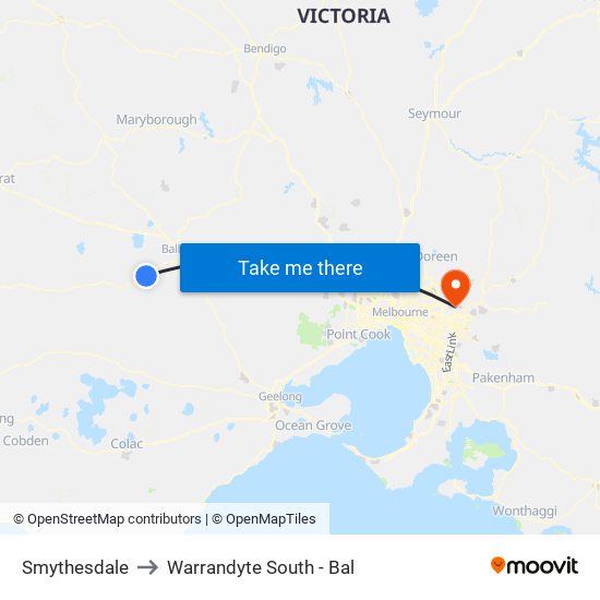 Smythesdale to Warrandyte South - Bal map