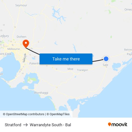 Stratford to Warrandyte South - Bal map