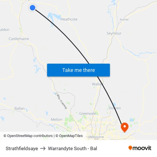 Strathfieldsaye to Warrandyte South - Bal map