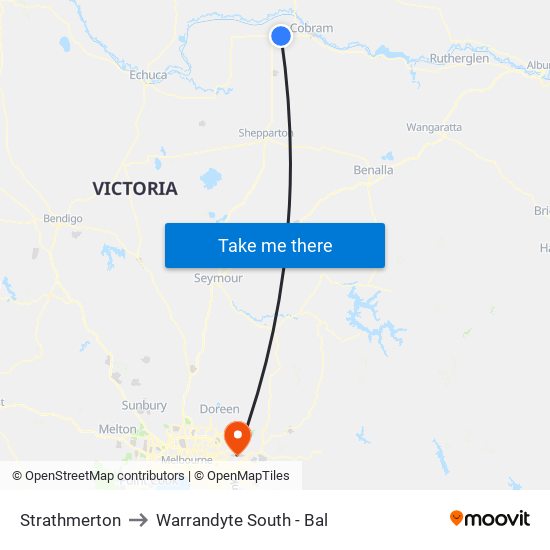 Strathmerton to Warrandyte South - Bal map