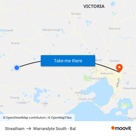 Streatham to Warrandyte South - Bal map