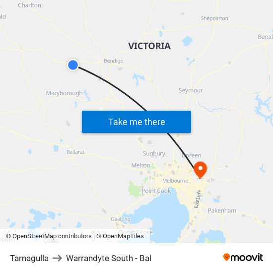 Tarnagulla to Warrandyte South - Bal map