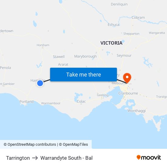 Tarrington to Warrandyte South - Bal map