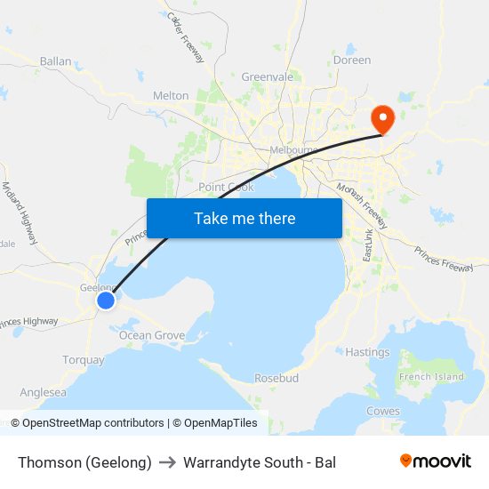 Thomson (Geelong) to Warrandyte South - Bal map