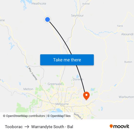 Tooborac to Warrandyte South - Bal map