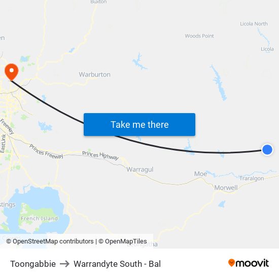 Toongabbie to Warrandyte South - Bal map