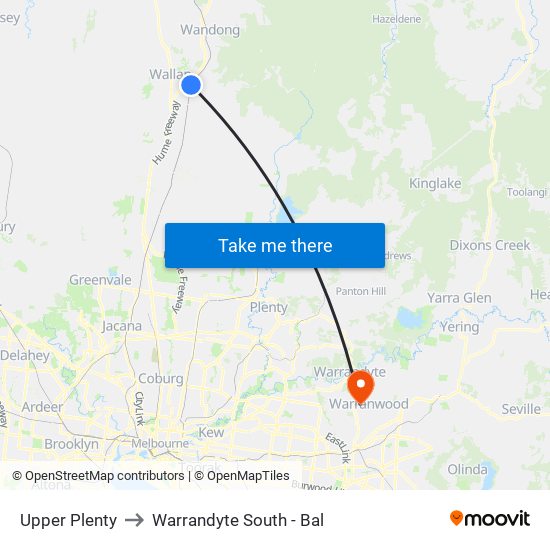 Upper Plenty to Warrandyte South - Bal map