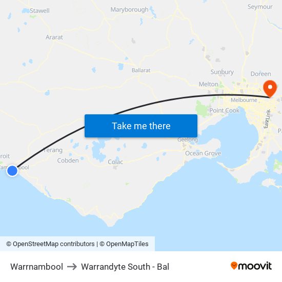 Warrnambool to Warrandyte South - Bal map