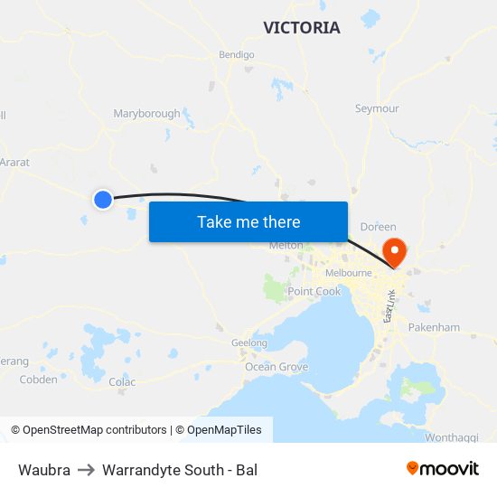 Waubra to Warrandyte South - Bal map