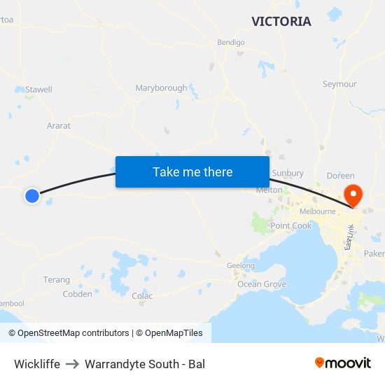 Wickliffe to Warrandyte South - Bal map