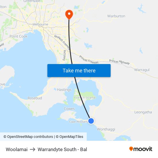 Woolamai to Warrandyte South - Bal map