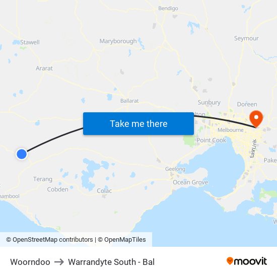 Woorndoo to Warrandyte South - Bal map