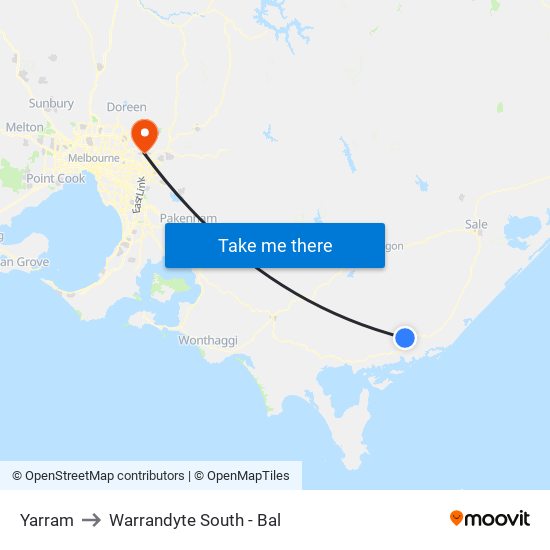 Yarram to Warrandyte South - Bal map