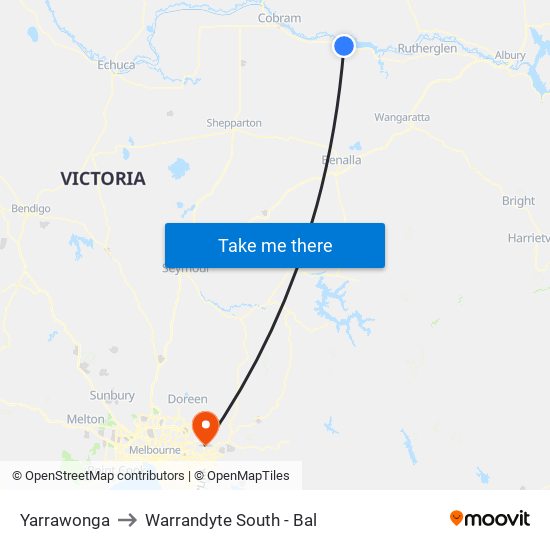 Yarrawonga to Warrandyte South - Bal map