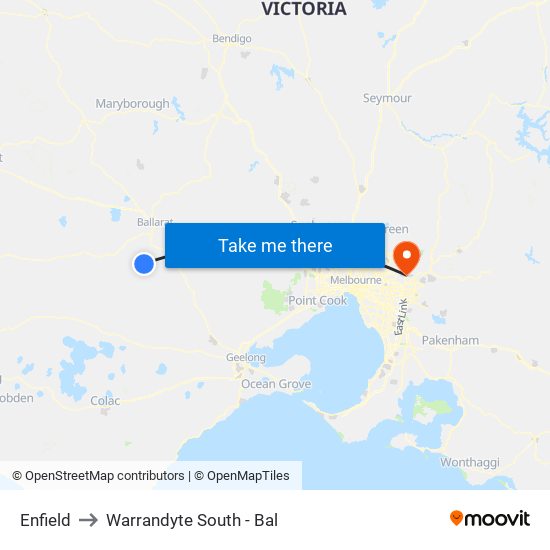 Enfield to Warrandyte South - Bal map