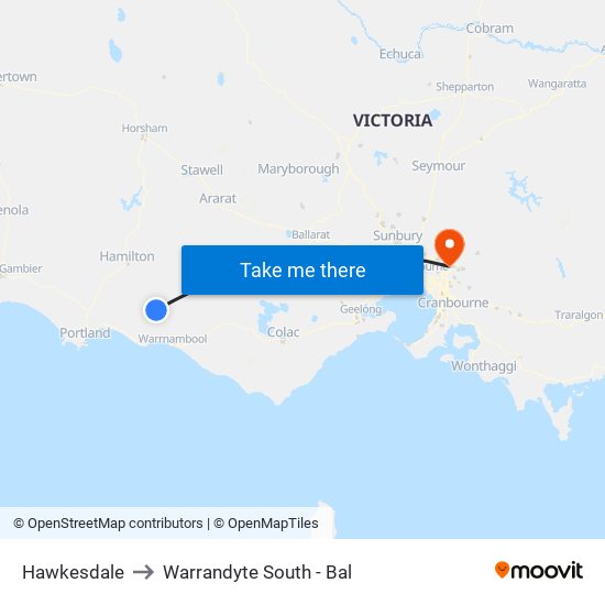 Hawkesdale to Warrandyte South - Bal map