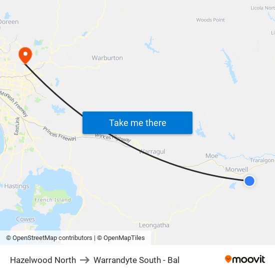 Hazelwood North to Warrandyte South - Bal map
