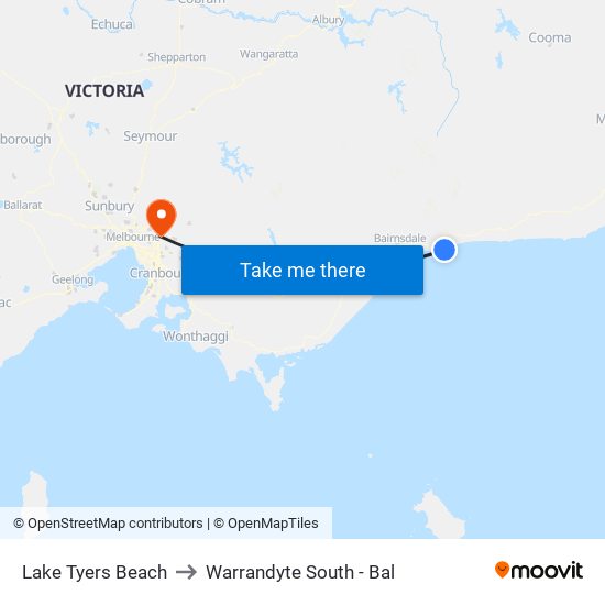 Lake Tyers Beach to Warrandyte South - Bal map