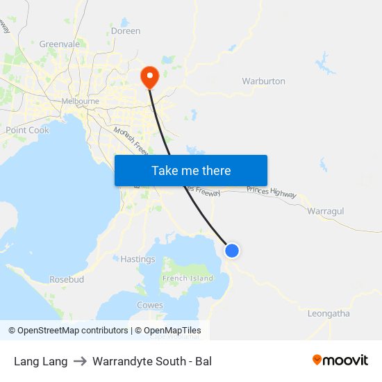 Lang Lang to Warrandyte South - Bal map