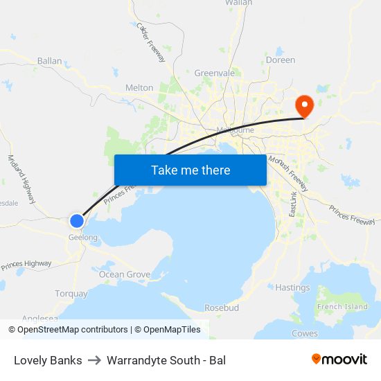 Lovely Banks to Warrandyte South - Bal map