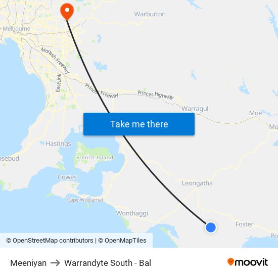 Meeniyan to Warrandyte South - Bal map