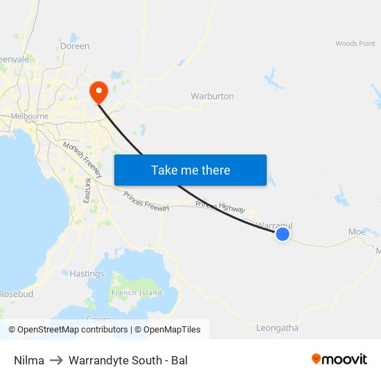 Nilma to Warrandyte South - Bal map