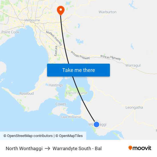 North Wonthaggi to Warrandyte South - Bal map