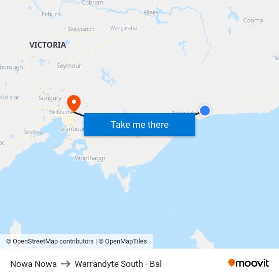 Nowa Nowa to Warrandyte South - Bal map