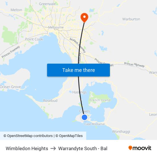 Wimbledon Heights to Warrandyte South - Bal map