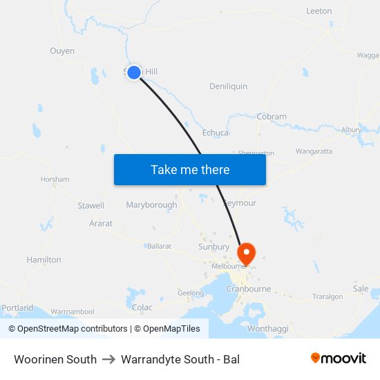 Woorinen South to Warrandyte South - Bal map