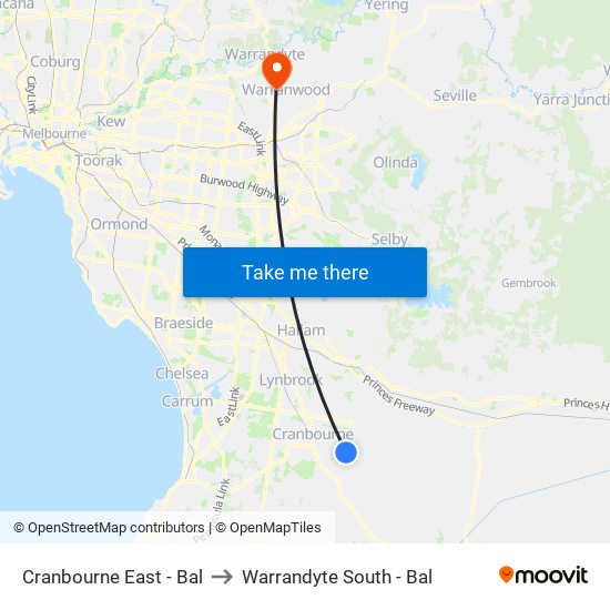 Cranbourne East - Bal to Warrandyte South - Bal map