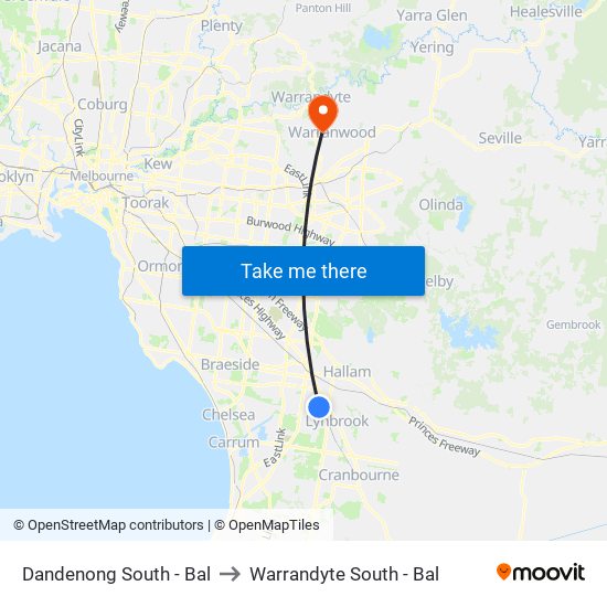Dandenong South - Bal to Warrandyte South - Bal map
