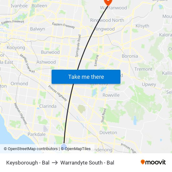 Keysborough - Bal to Warrandyte South - Bal map