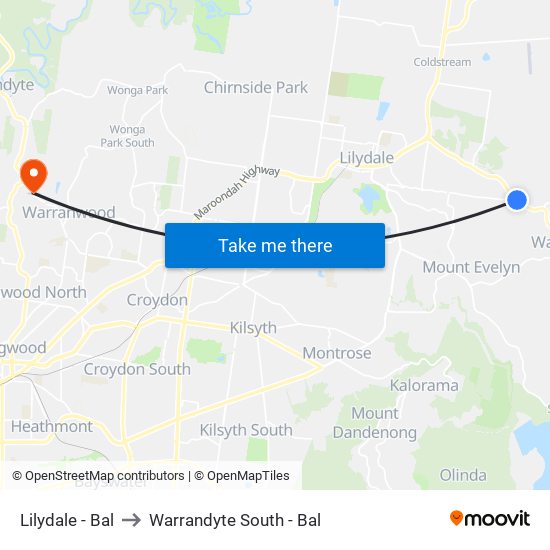 Lilydale - Bal to Warrandyte South - Bal map