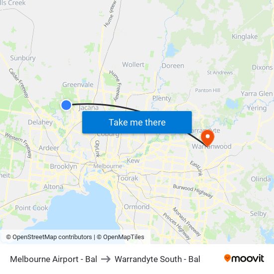 Melbourne Airport - Bal to Warrandyte South - Bal map