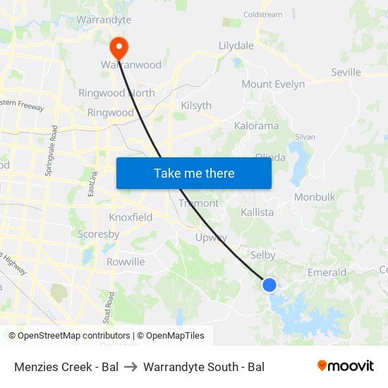 Menzies Creek - Bal to Warrandyte South - Bal map