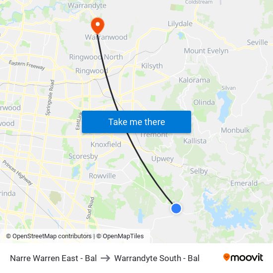 Narre Warren East - Bal to Warrandyte South - Bal map