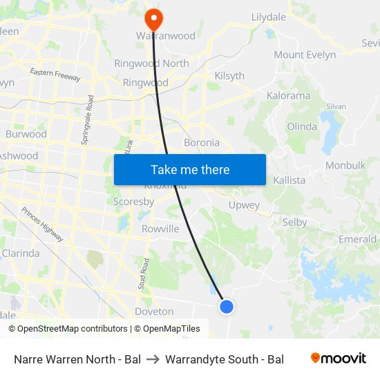 Narre Warren North - Bal to Warrandyte South - Bal map