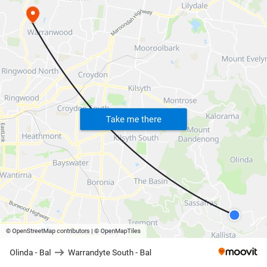 Olinda - Bal to Warrandyte South - Bal map