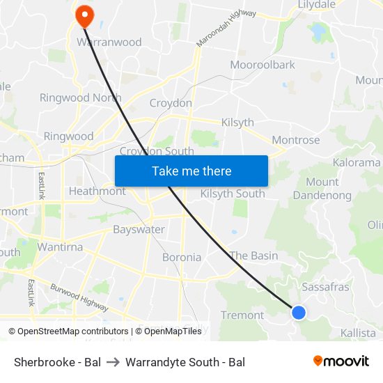 Sherbrooke - Bal to Warrandyte South - Bal map