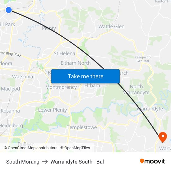 South Morang to Warrandyte South - Bal map