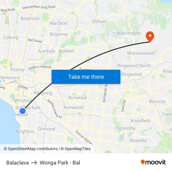 Balaclava to Wonga Park - Bal map