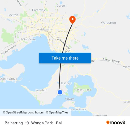 Balnarring to Wonga Park - Bal map