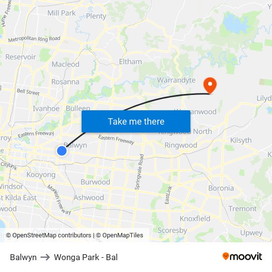 Balwyn to Wonga Park - Bal map