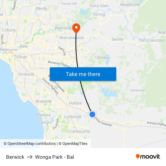 Berwick to Wonga Park - Bal map