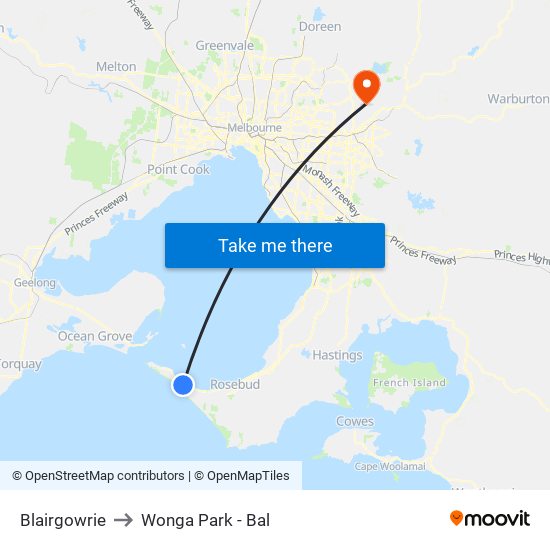 Blairgowrie to Wonga Park - Bal map