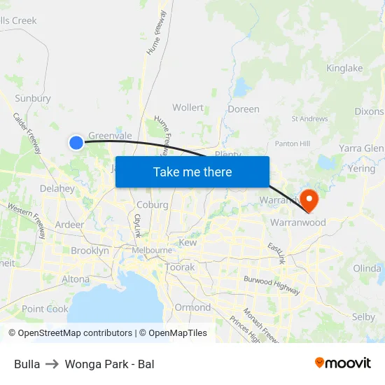 Bulla to Wonga Park - Bal map