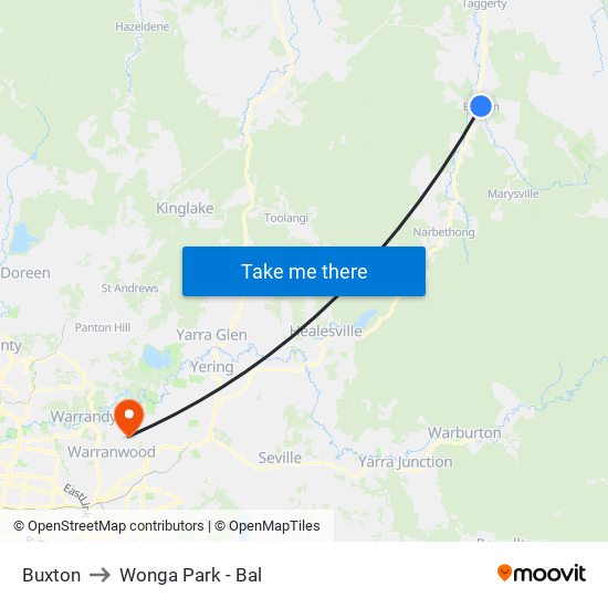 Buxton to Wonga Park - Bal map